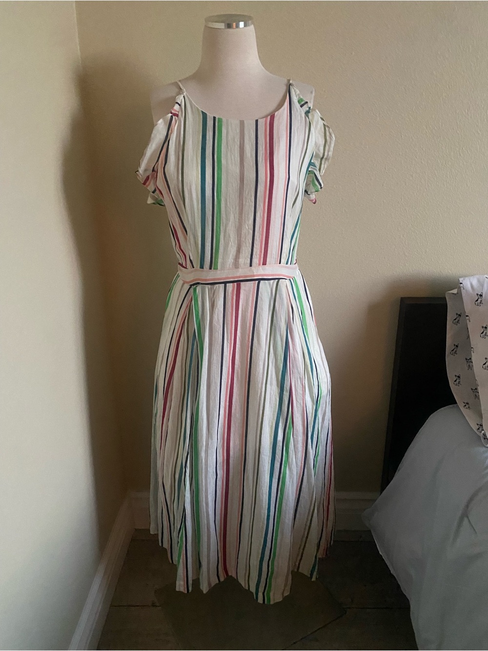 Striped Cold-Shoulder Midi Dress in Multicolor